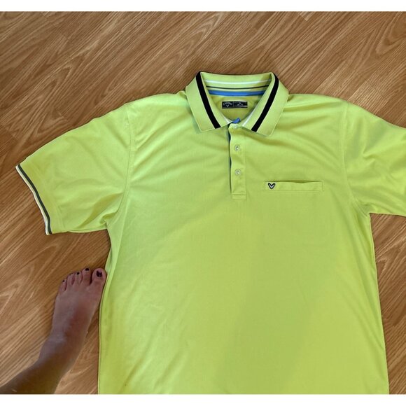 Callaway Polo Mens XL Lime Yellow Green Shirt Short Sleeve Golf Top Black Trim - Picture 6 of 9